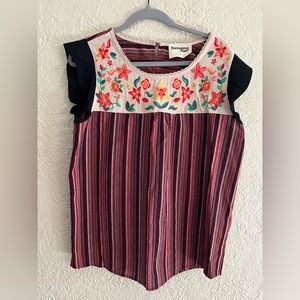 Savanna Jane Boho Embroidered Babydoll Top